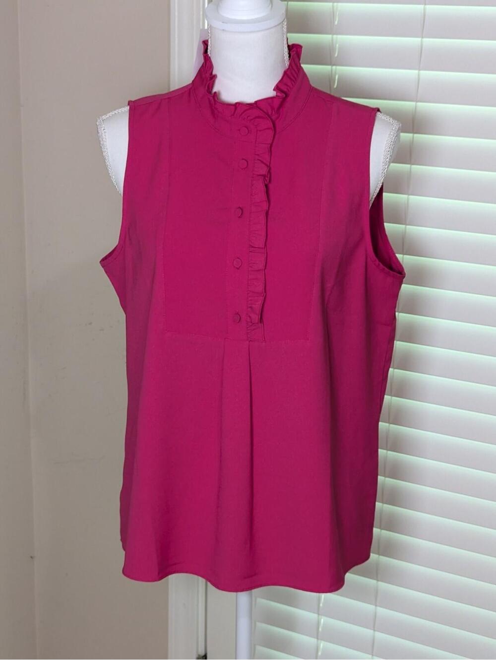 J Crew Women's Hot Pink Sleeveless Half Button Tank Blouse NWT Size 10